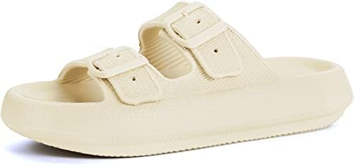 Cloud Double-Buckle Slide — Beige