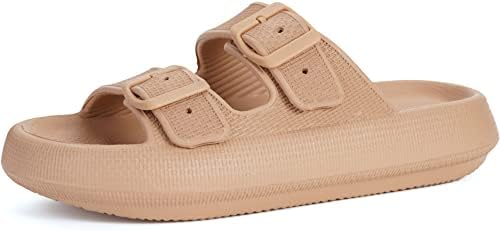 Cloud Double-Buckle Slide — Brown