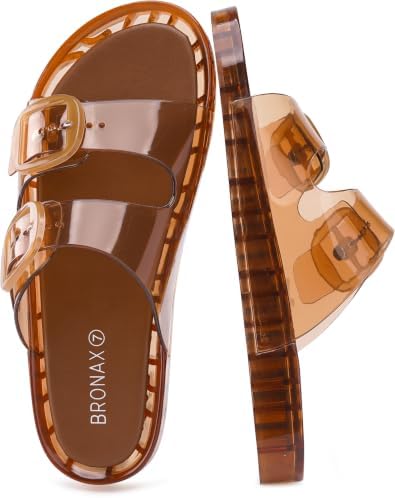 Double-Buckle Jelly Sandal — Brown